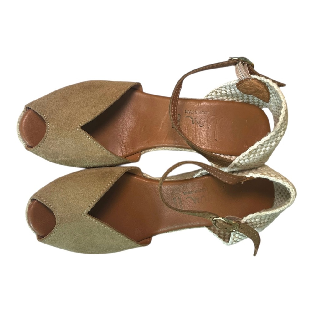 Dalson Tan Suede Peep Toe Wedge Espadrille Sandals Made In Spain Size 6.5 - Picture 7 of 12